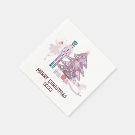 ピンクのくるみ割りクリスマス スタンダードカクテルナプキン (角)