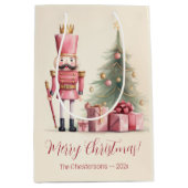 ピンクのくるみ割りクリスマス ミディアムペーパーバッグ (正面)