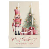 ピンクのくるみ割りクリスマス ミディアムペーパーバッグ (裏面)