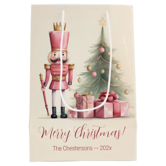 ピンクのくるみ割りクリスマス ミディアムペーパーバッグ (裏面)