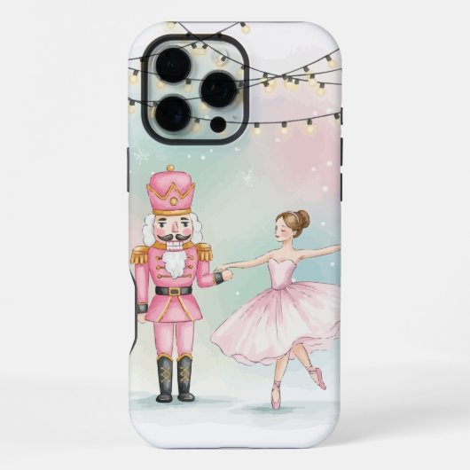 ピンクのくるみ割り人形とバレリーナ クリスマス iPhoneケース (裏面)