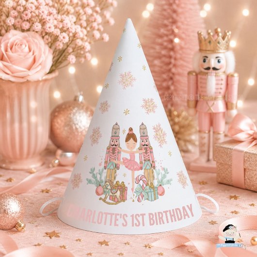 ピンクのくるみ割り人形のウィンター・ワンダーランド 1歳の誕生日 パーティーハット