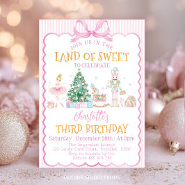 ピンクのくるみ割り人形のクリスマスシュガーランド誕生日 招待状