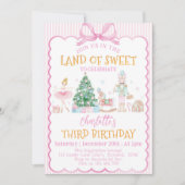 ピンクのくるみ割り人形のクリスマスシュガーランド誕生日 招待状 (正面)