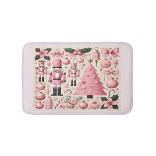 ピンクのくるみ割り人形のクリスマスツリー バスマット