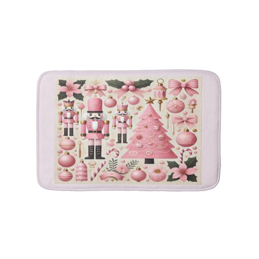 ピンクのくるみ割り人形のクリスマスツリー バスマット (正面)