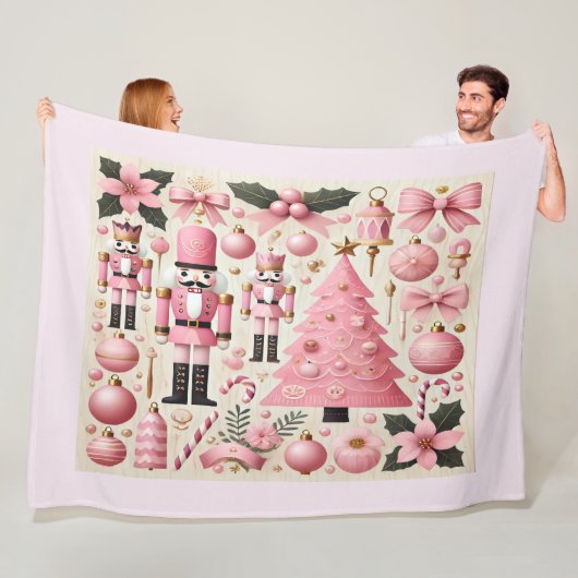 ピンクのくるみ割り人形のクリスマスツリー フリースブランケット (インサイチュ)