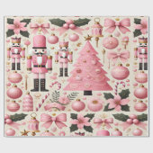 ピンクのくるみ割り人形のクリスマスツリー ラッピングペーパー (フラット)