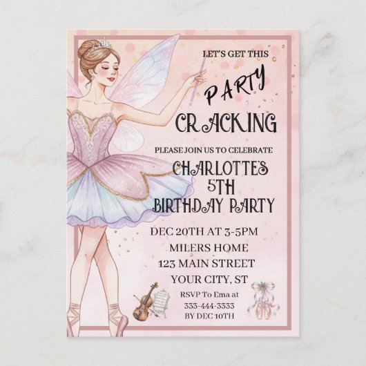 ピンクのくるみ割り人形のクリスマスバレエ誕生日パーティー ポストカード (正面)