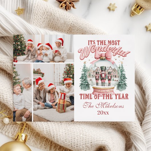 ピンクのくるみ割り人形のクリスマス3枚の写真の不思議な世界 シーズンカード