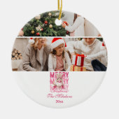 ピンクのくるみ割り人形の家族写真入りクリスマスオーナメント セラミックオーナメント (正面)