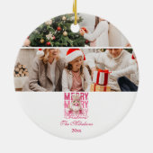 ピンクのくるみ割り人形の家族写真入りクリスマスオーナメント セラミックオーナメント (裏面)