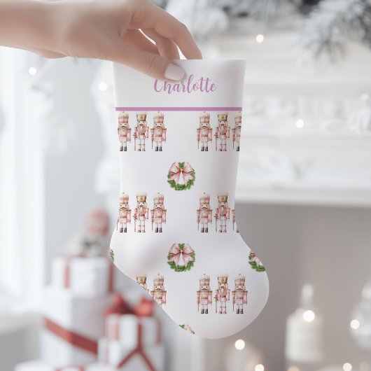 ピンクのくるみ割り人形の懐かしいデザイン スモールクリスマスストッキング