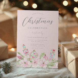 ピンクのくるみ割り人形の花クリスマスパーティー 招待状