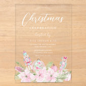 ピンクのくるみ割り人形の花柄 オフィスクリスマスパーティー アクリル招待状 (正面)