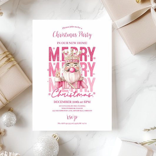 ピンクのくるみ割り人形クリスマスパーティー 招待状