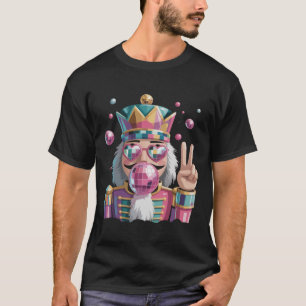 ピンクのくるみ割り人形ディスコボールサングラス ピースサイン Tシャツ