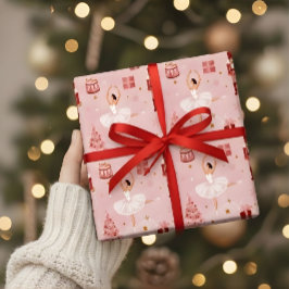 ピンクのくるみ割り人形バレエ クリスマス ギフト包装 ラッピングペーパー