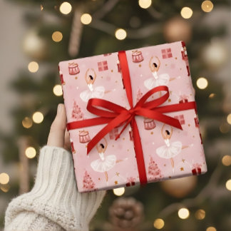 ピンクのくるみ割り人形バレエ クリスマス ギフト包装 ラッピングペーパー