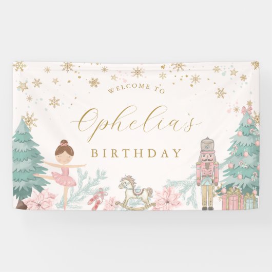ピンクのくるみ割り人形バレエ 誕生日 ウェルカムバナー 横断幕 (横)
