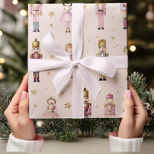 ピンクのくるみ割り人形バレリーナ クリスマス ラッピングペーパー