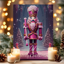 ピンクのくるみ割り人形 メリークリスマス グリーティングカード