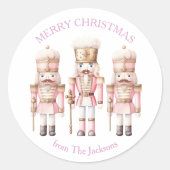 ピンクのくるみ割り人形 メリークリスマス ラウンドシール (正面)