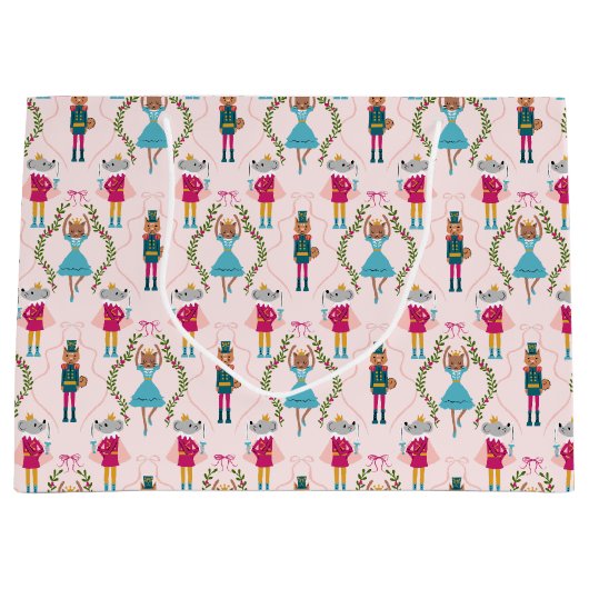 ピンクのくるみ割り動物のパターン ラージペーパーバッグ (正面)
