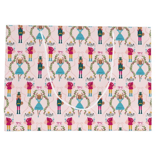 ピンクのくるみ割り動物のパターン ラージペーパーバッグ (裏面)