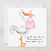 ピンクのこうのとりのベビーシャワーの招待状の女の赤ちゃん 招待状 (正面)