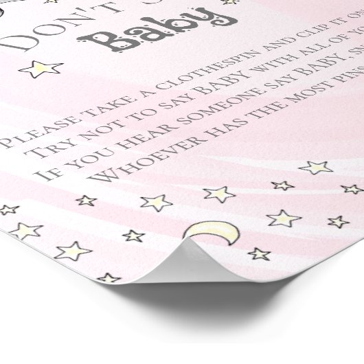 ピンクのこうもりはベビー赤ちゃんシャワーゲームと言わない ポスター (角)