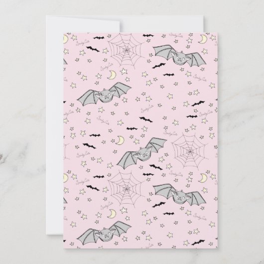 ピンクのこうもり不気味かわいい赤ちゃんシャワー 招待状 (裏面)