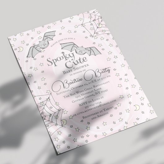 ピンクのこうもり不気味かわいい赤ちゃんシャワー 招待状