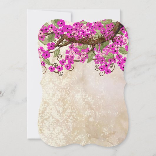 ピンクのさくらんぼお茶の汚れ結婚式の招待 招待状 (裏面)