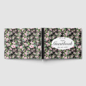 ピンクのさくらんぼがブラックの結婚ゲストブックに咲く ゲストブック (全面)