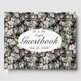ピンクのさくらんぼがブラックの結婚ゲストブックに咲く ゲストブック