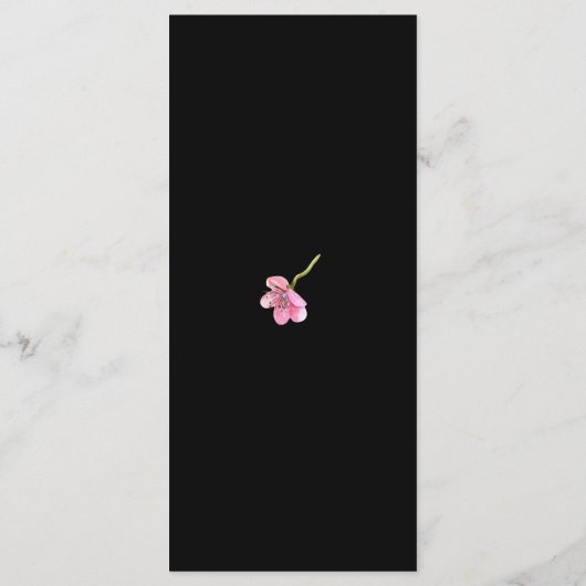 ピンクのさくらんぼがブラックウェディングレセプションで咲く メニュー (裏面)