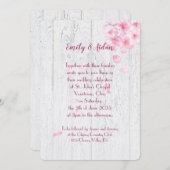 ピンクのさくらんぼが木の上に咲結婚く 招待状 (正面/裏面)