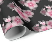 ピンクのさくらんぼが黒で咲く ラッピングペーパー (ロールコーナー)