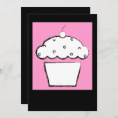 ピンクのさくらんぼのカップケーキ 招待状 (正面/裏面)