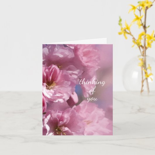 ピンクのさくらんぼの木の花の春の結婚式 カード (黄色い花)