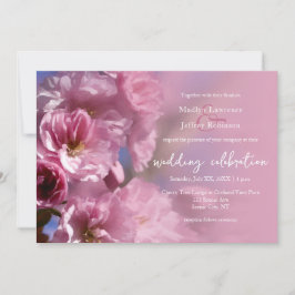 ピンクのさくらんぼの木の花の春の結婚式 招待状