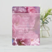 ピンクのさくらんぼの木の花の春の結婚式 招待状 (スタンド正面)