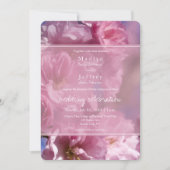 ピンクのさくらんぼの木の花の春の結婚式 招待状 (正面)