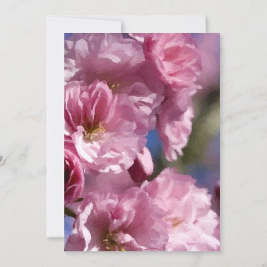 ピンクのさくらんぼの木の花の春の結婚式 招待状 (裏面)