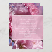 ピンクのさくらんぼの木の花の春の結婚式 招待状 (正面/裏面)