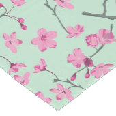 ピンクのさくらんぼの花がミントグリーンフローラ ミディアムテーブルランナー (コーナー)