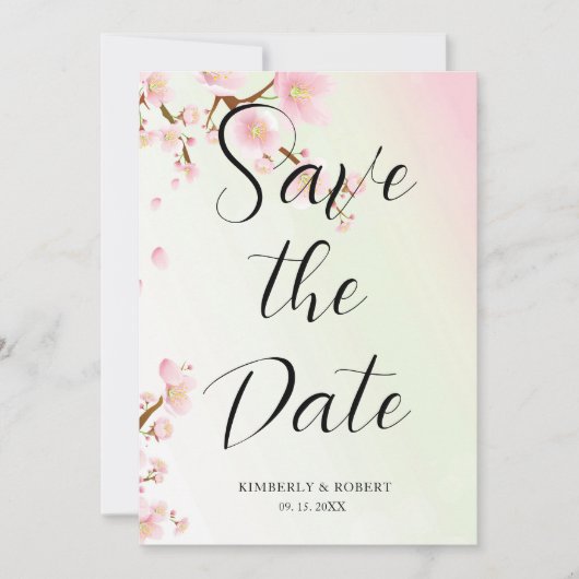 ピンクのさくらんぼの花が咲く 招待状 (正面)