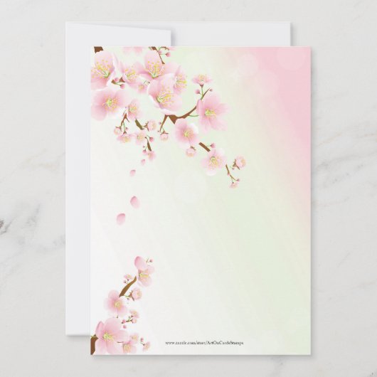 ピンクのさくらんぼの花が咲く 招待状 (裏面)