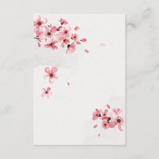 ピンクのさくらんぼの花のフローラの食事のオプシ結婚ョン 出欠カード (裏面)